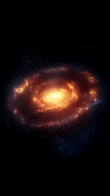Rendered spiral galaxy shows central luminous core and fiery arms