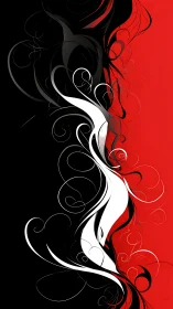Digital vector scrollwork on red black split ground.