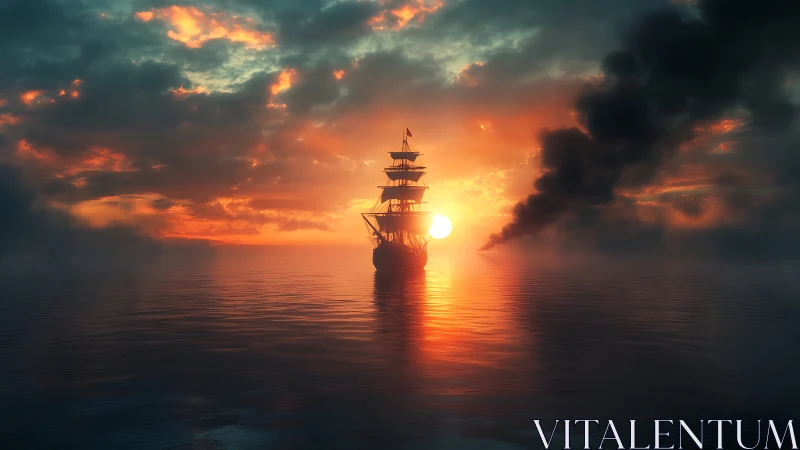 Sunlit tall ship sailing into a glowing, dreamlike horizon.