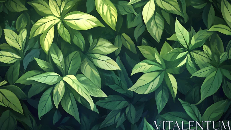 Layered chlorophyll geometry under diffuse canopy lighting.