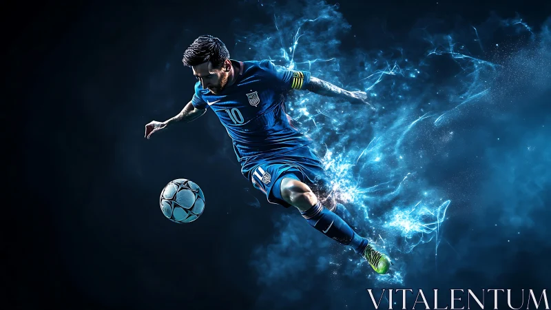 Dynamic footballer rendered with electrified motion effects