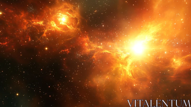 Twin solar flares dueling across a molten cosmic river.