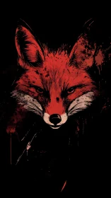 Red fox head illustration on black background in profile.