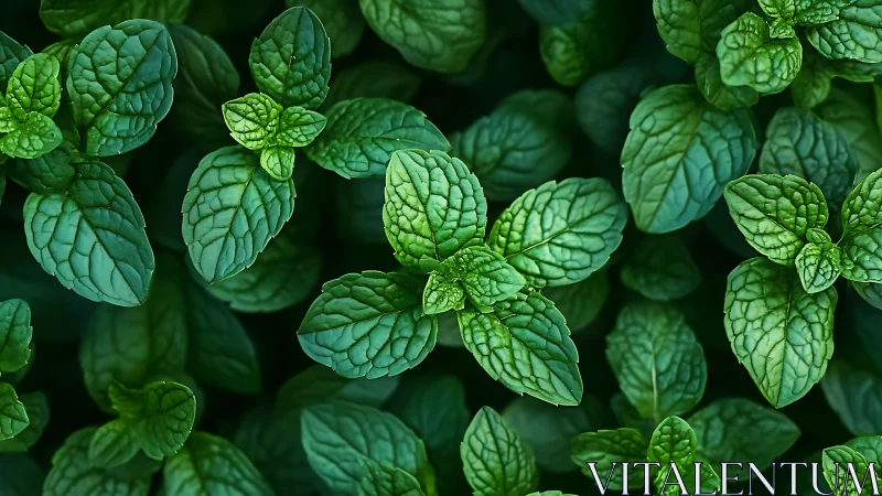 Mint leaf canopy with vivid textured emerald foliage.