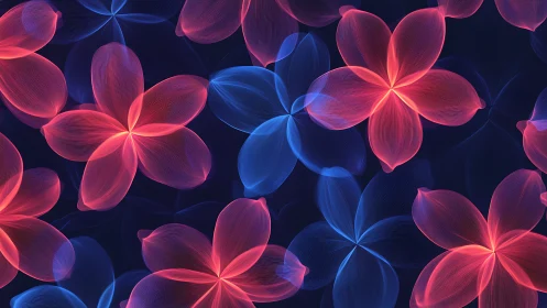 Neon Floral Geometry: Luminous Five-Petal Blooms in Digital Space