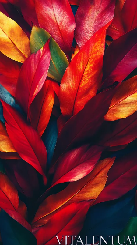 Color-saturated tropical leaves overlap in dense vertical cluster