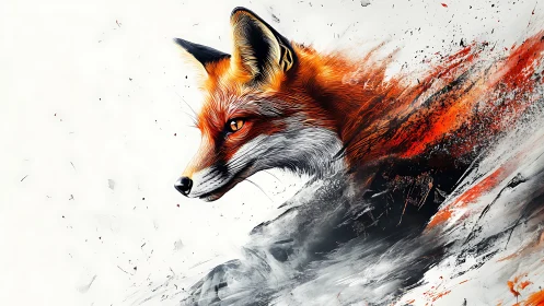Fox portrait dissolves into dynamic abstract paint streaks