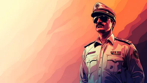 Police officer portrait in bold sunset gradient vector art