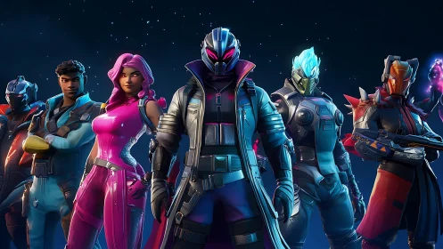 Futuristic heroes assemble in neon sci fi battle lineup