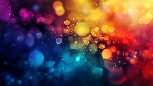 Vibrant abstract bokeh lights background in rainbow gradient style.