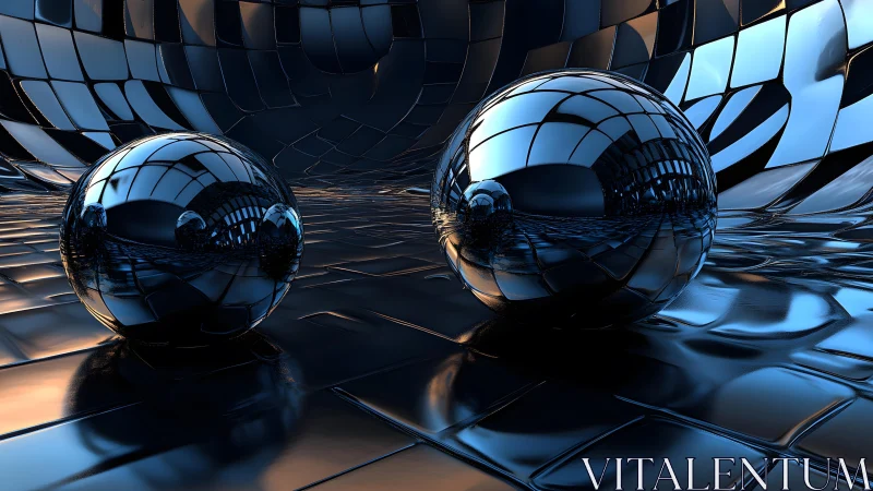 Chromed spheres in a warped reflective tile chamber.