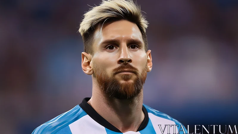 Close-range football portrait in stadium lighting perspective.