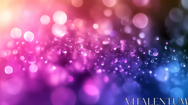 Vibrant macro bokeh with glowing multicolor droplets.