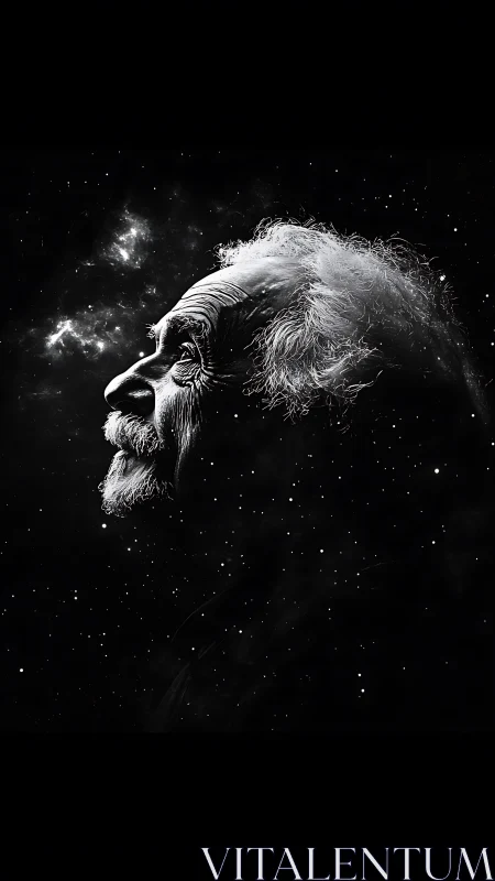 Elderly dreamer gazing into a quiet galaxy of stars.