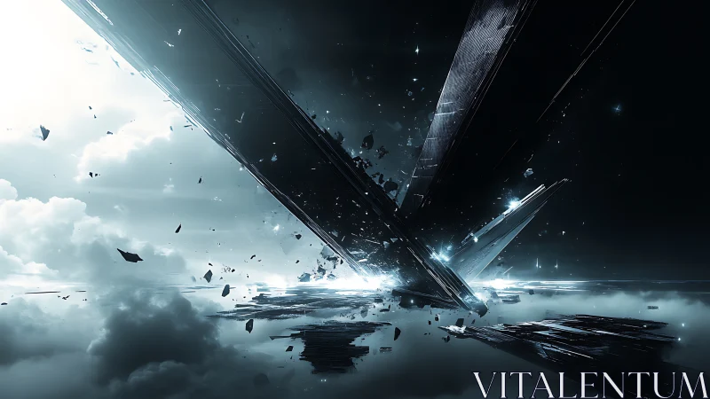 Colossal angular megastructure shatters above stratified clouds