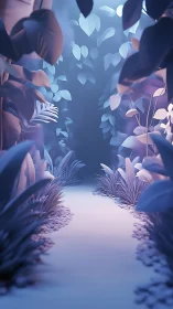 Ethereal Forest Pathway with Luminescent Foliage Structure