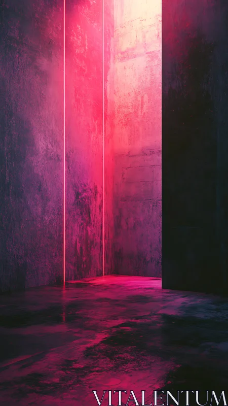Neon pink hallway glows softly against dark concrete walls