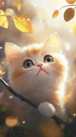 Luminescent Feline Portrait Amid Autumn Foliage.