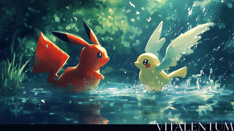 Luminous electric creatures in dynamic aquatic interaction.