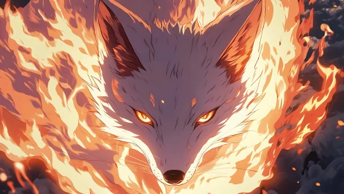 Infernal fox head rendered with dynamic stylized flame simulation