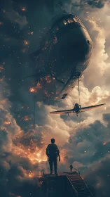 Stormwalk pilot beneath the burning skyward leviathan.