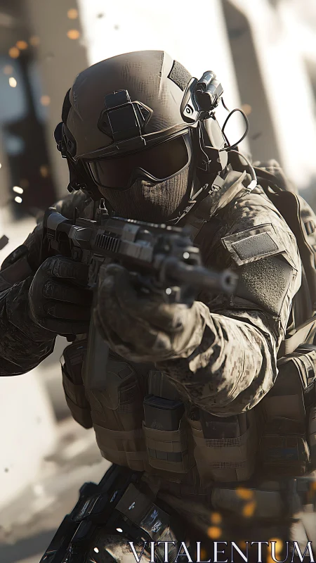 Tactical ghost strides through sparks with rifle leveled true