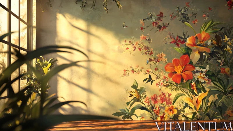 Sunlit Interior with Flowering Garden Wall Mural.