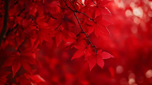 Scarlet maple whispers in a velvet blur of autumn hush.