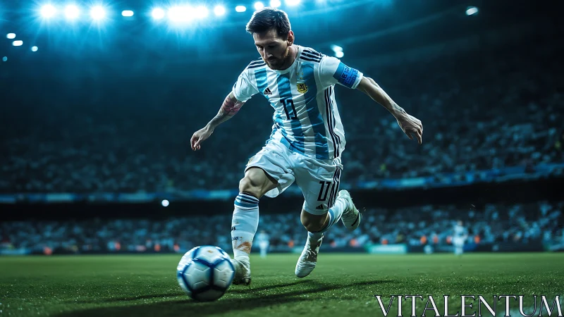 Lightning-footed striker bends time over a glowing match ball