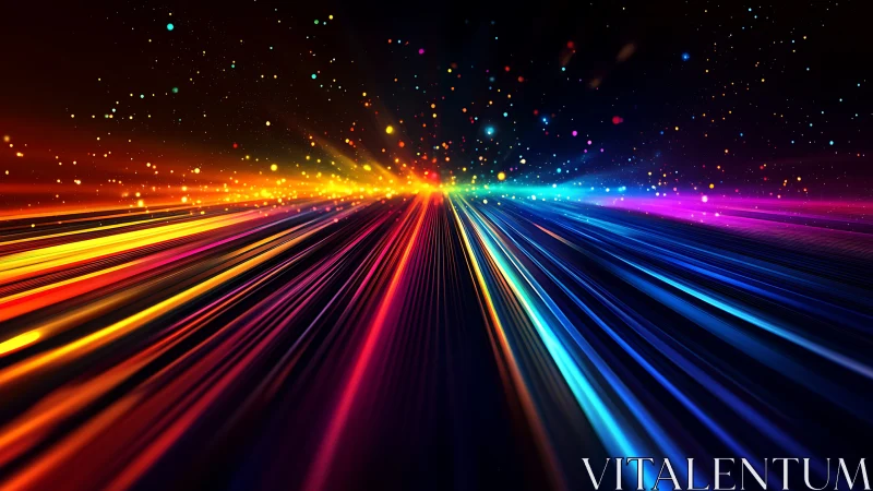 Colorful light speed lines in abstract digital space.