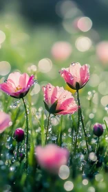 Pink Poppies with Morning Dew Bokeh Effect.