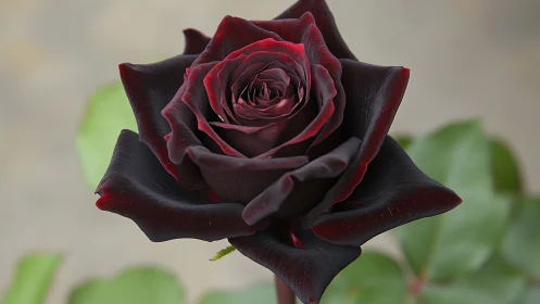 Velvet-black rose unfurls like midnight silk in daylight.
