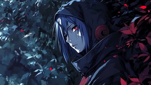 Shadowed wanderer pauses in a glowing, moonlit thicket