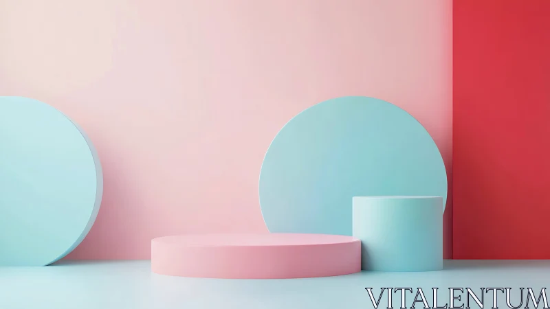 Minimalist pastel podium cylinders with circular backdrops.