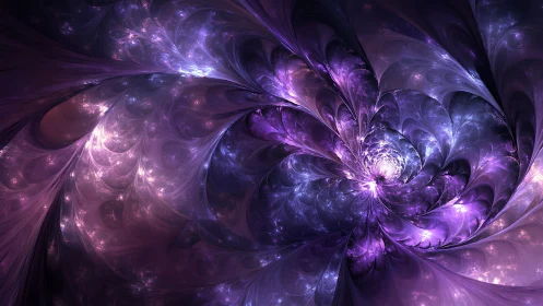Spiral Nebula Petals in Shimmering Violet Night Glow.