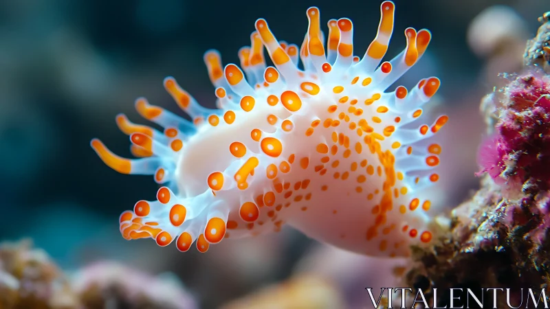 Playful spotted sea slug glowing in soft underwater light.