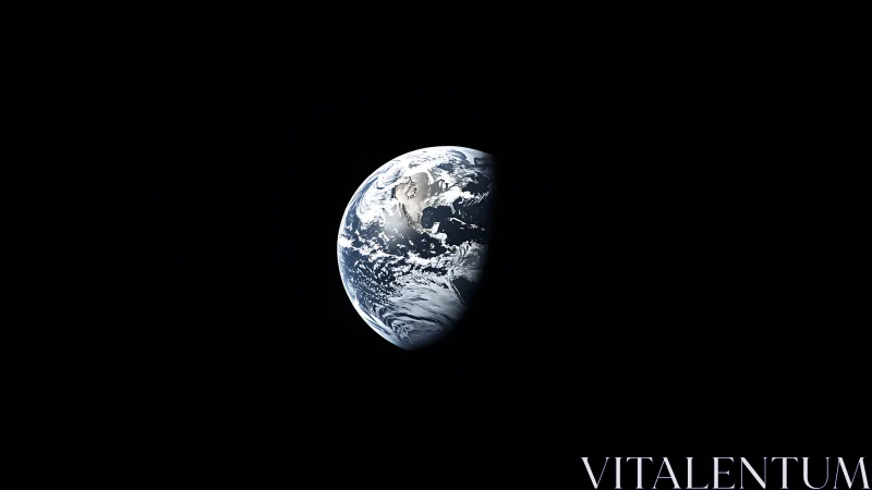 Half-illuminated Earth floats in deep black space.