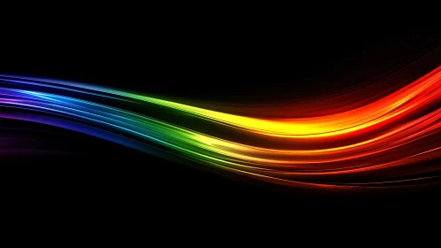 Curved neon light streaks sweep across dark abstract space