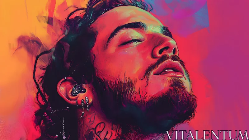 Vibrant digital portrait with neon gradient lighting and texture mapping