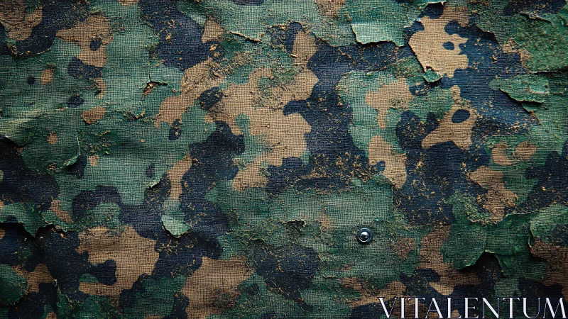 Weathered camouflage surface reveals textured decay in detail