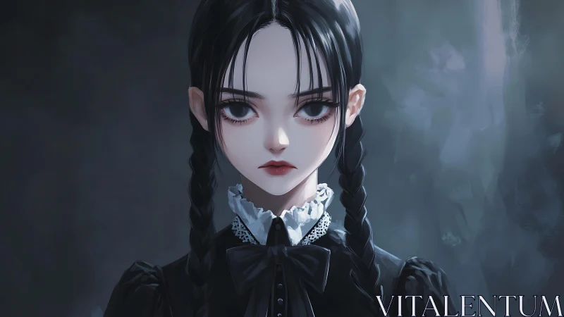 Gothic braided girl portrait in moody digital painting.