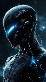 Chrome sentinel aglow with electric veins in deep starlight.