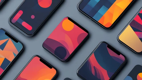 Color-rich smartphone displays showcase abstract gradients.