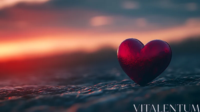 Crimson Heart Rests Against Twilight's Molten Embrace