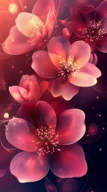 Luminescent Floral Geometry: Radiant Pink Petals with Golden Particle Emissions.