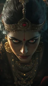 Divine gaze rendered in ornate regal portrait lighting