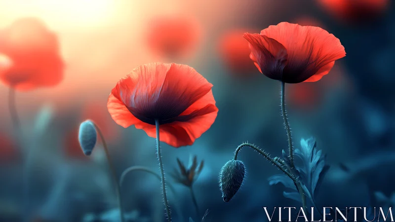 Backlit Poppies with Selective Focus and Depth of Field