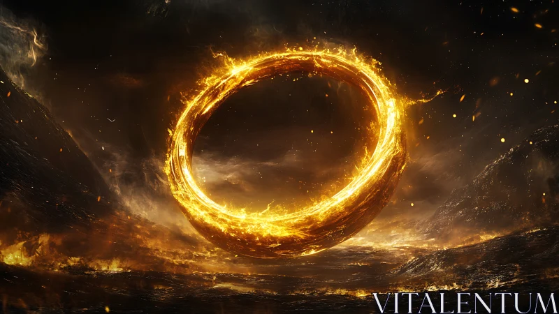 Blazing Fire Ring Portal in Cosmic Darkness.