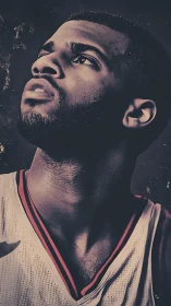 Portrait of basketball athlete in dramatic upward gaze.