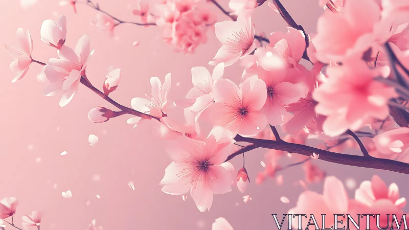 Delicate Pink Blossoms Drift Against Soft Pastel Sky.